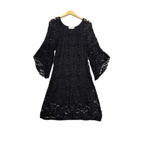 Vtg Jody California Dress Sz XL Black Crochet Whimsigoth Dark Fairy Grunge 90's